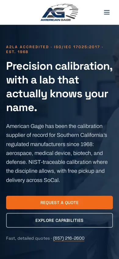 American Gage website on mobile