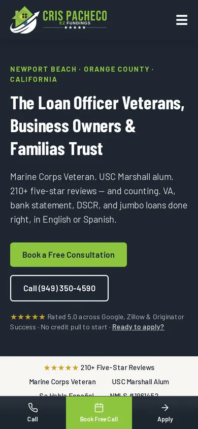 Cris Pacheco Loans website on mobile