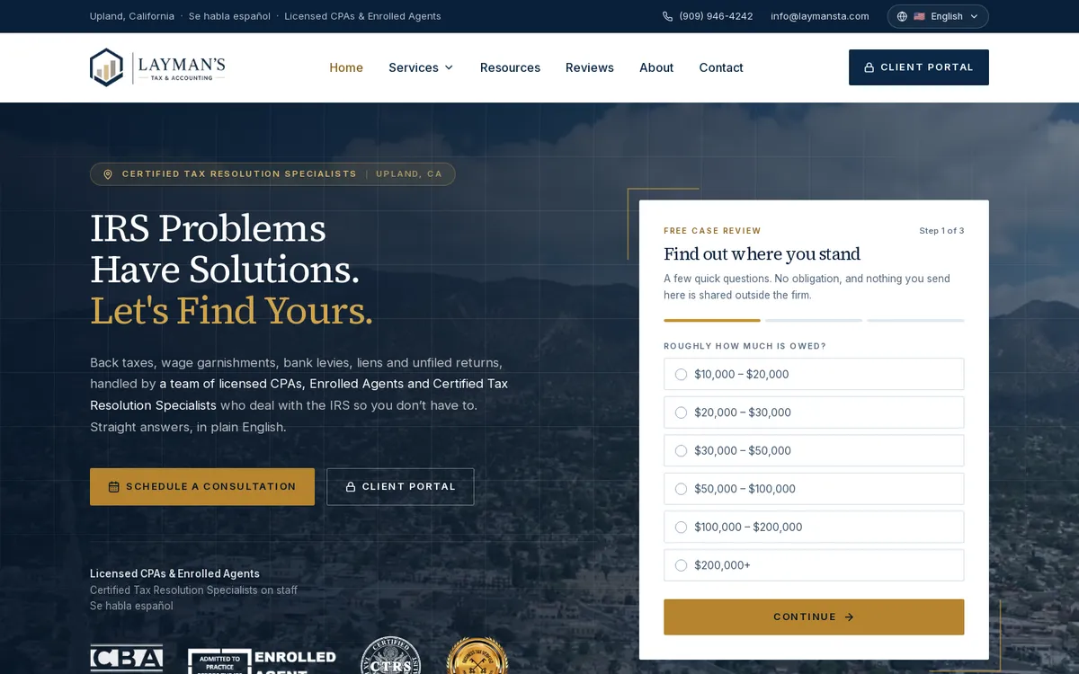 Layman's Tax & Accounting website on desktop