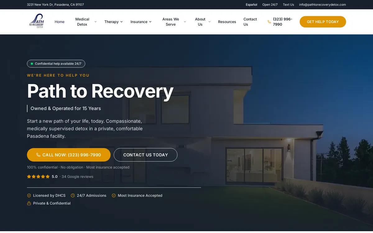 Path to Recovery Detox website on desktop