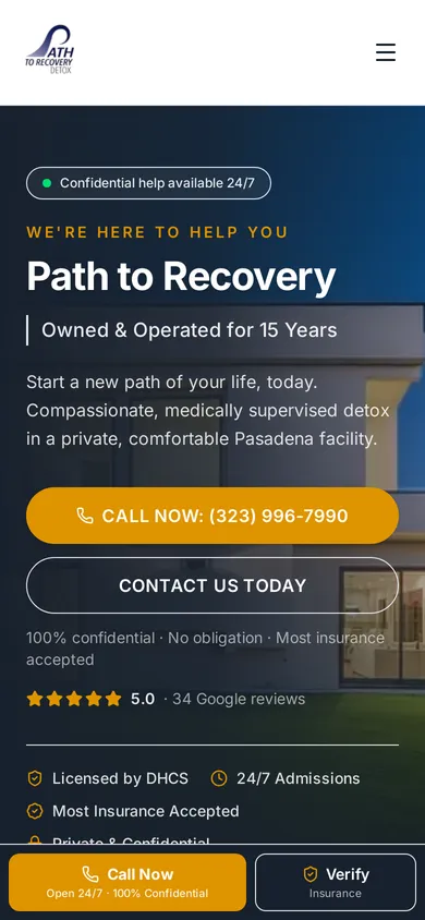 Path to Recovery Detox website on mobile